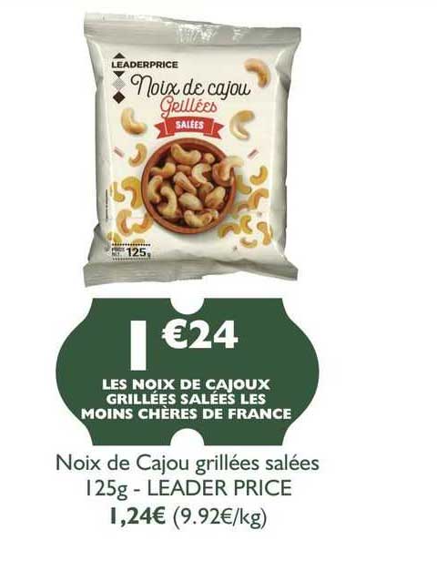 noix de cajou grillées salées leader price