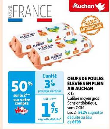oeufs de poules élevées en plein air auchan