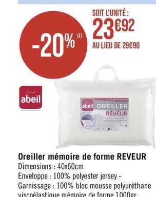 Oreiller Mémoire De Forme Rêveur Abeil