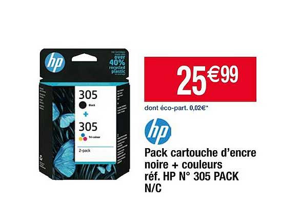 pack cartouche d'encre noire + couleur hp