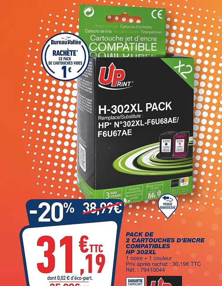 pack de 2 cartouches d'encre compatibles hp 302xl