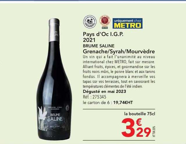 pays d'oc i.g.p. 2021 brume saline grenache/syrah/mourvèdre
