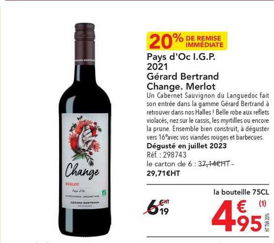 pays d'oc i.g.p. 2021 gérard bertrand change. merlot