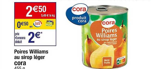 Poires Williams Au Sirop Léger Cora