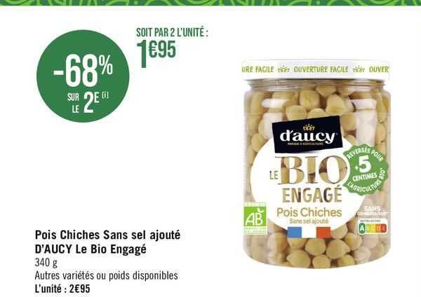 pois chiches sans sel ajouté d'aucy le bio engagé