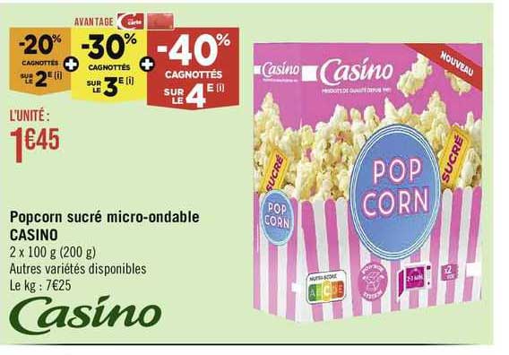 popcorn sucré micro-ondable casino