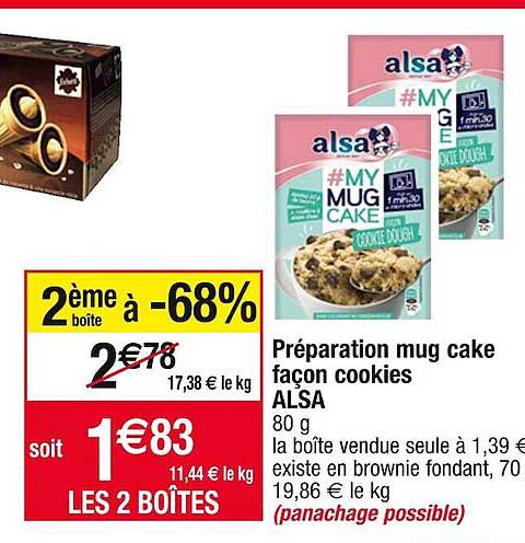 préparation mug cake façon cookies alsa