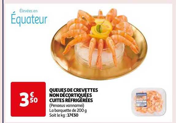 queues de crevettes non décortiquées cuites réfrigérées