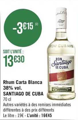 rhum carta blanca 38% vol santiago de cuba