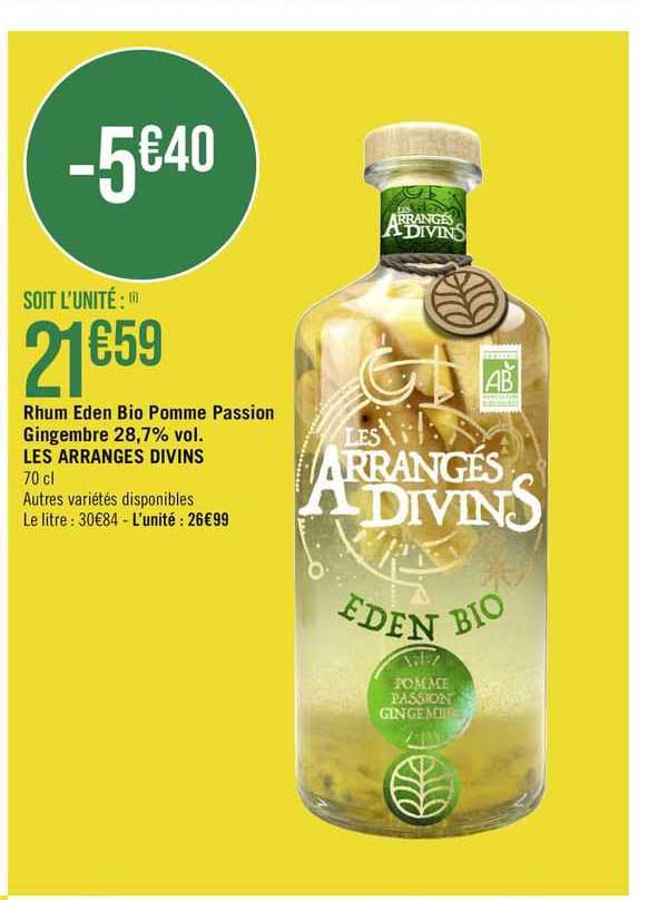 rhum eden bio pomme passion gingembre les arrangés divins