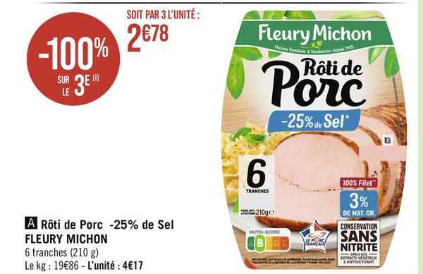 rôti de porc -25% de sel fleury michon
