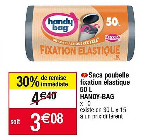 sacs poubelle fixation élastique 50 l handy-bag