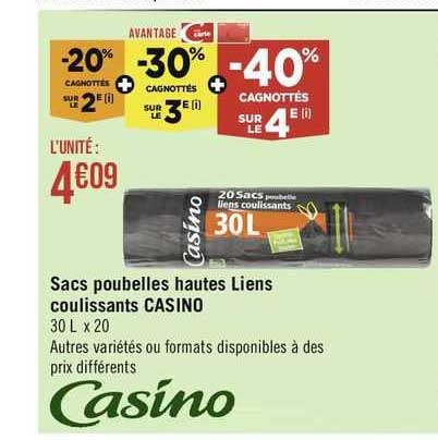 sacs poubelles hautes liens coulissants casino