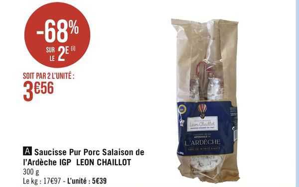 saucisse pur porc salaison de l'ardèche igp leon chaillot