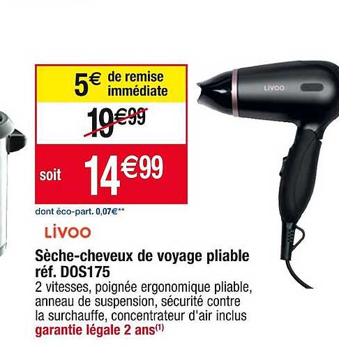 sèche-cheveux de voyage pliable livoo