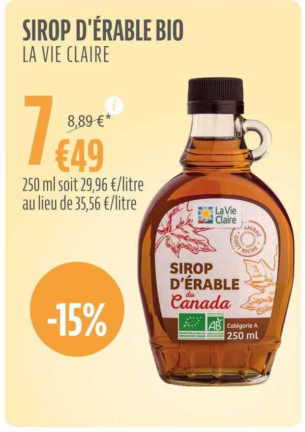 sirop d'érable bio la vie claire