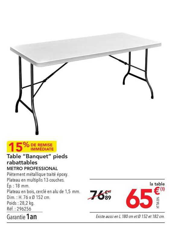 table "banquet" pieds rabattables metro professional