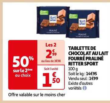 tablette de chocolat au lait fourré praliné ritter sport