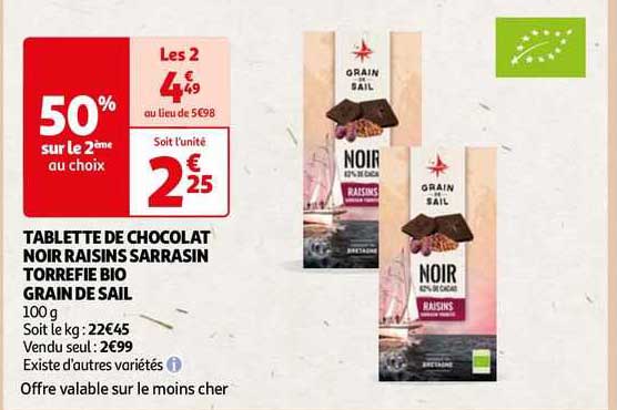 tablette de chocolat noir raisins sarrasin torréfié bio grain de sail