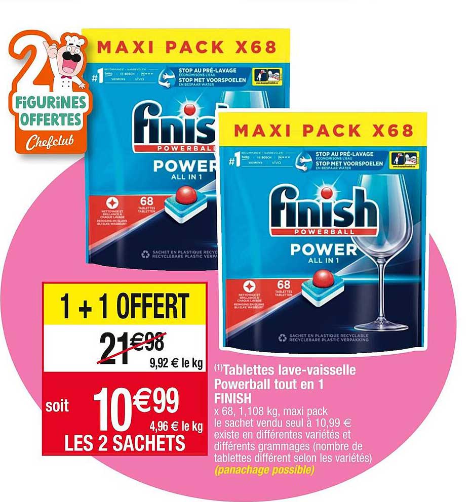 tablettes lave-vaisselle powerball tout en 1 finish