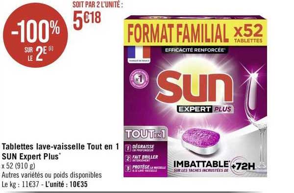 tablettes lave-vaisselle tout en 1 sun expert plus