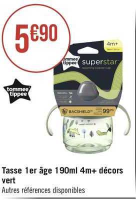 Tasse 1er âge 190ml 4m + Décors Vert Tommee Tippee