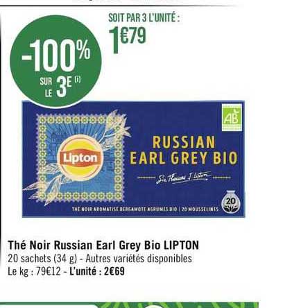 thé noir russian earl grey bio lipton