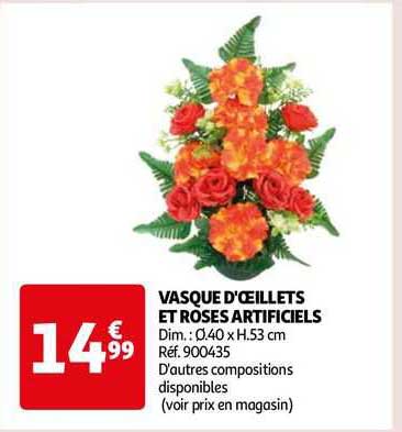 vasque d'œillets et roses artificiels