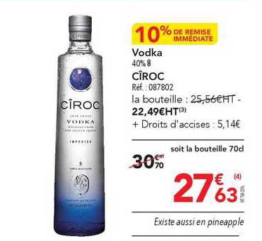 Vodka 40% 8 Cîroc 10% De Remise Immédiate