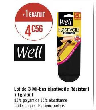 well lot de 3 mi-bas élastivoile résistant +1 gratuit