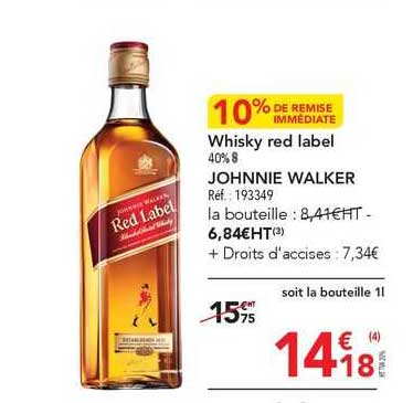 whisky red label 40% 8 johnnie walker 10% de remise immédiate
