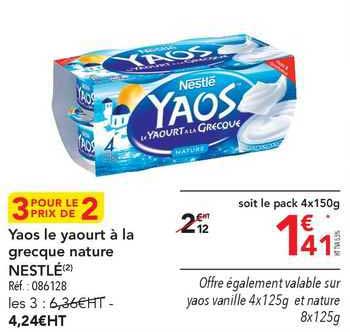 Yaos Le Yaourt à La Grecque Nature Nestlé