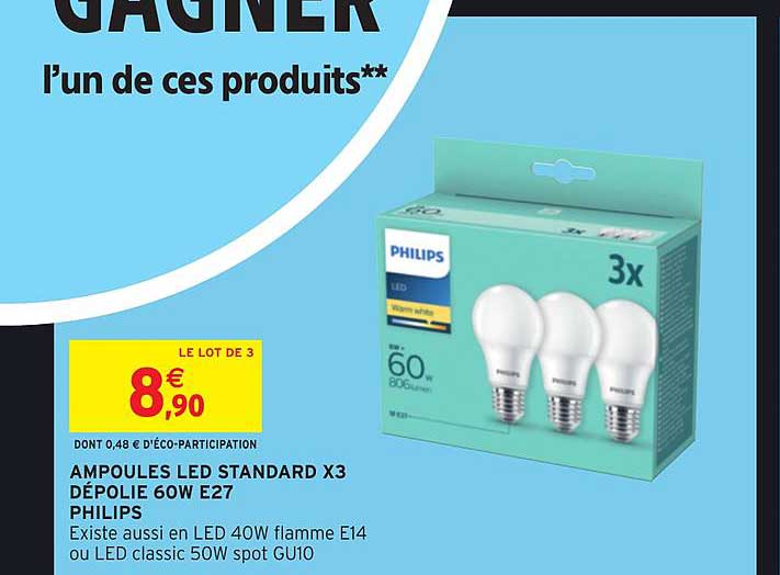 ampoules led standard x3 dépolie 60w e27 philips