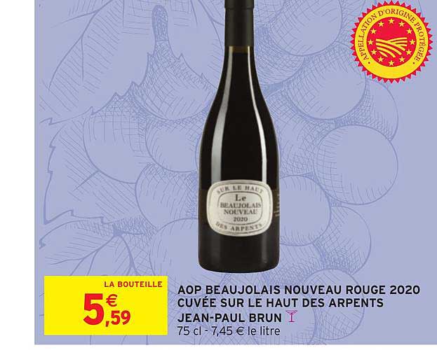 aop beaujolais nouveau rouge 2020 cuvée sur le haut des arpents jean-paul brun