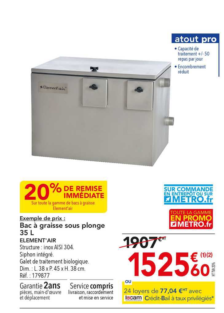 bac à graisse sous splonge 35 l element'air 20% de remise immédiate