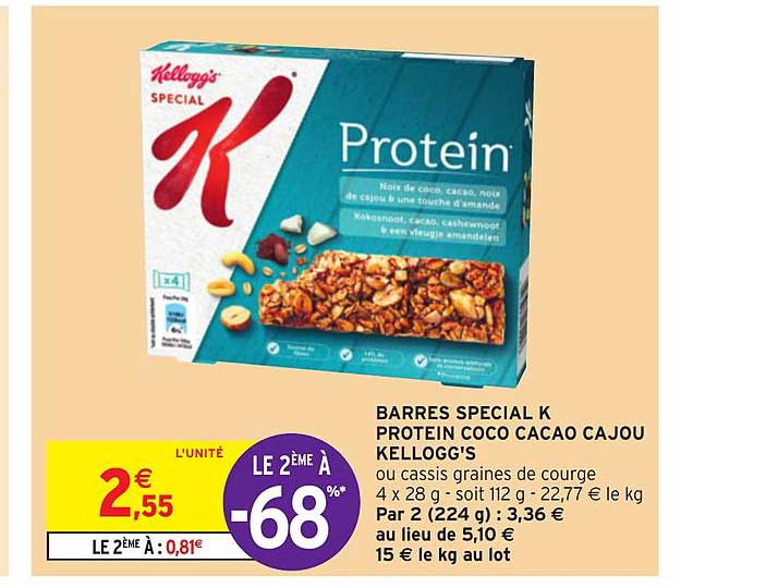 Barres Special K Protein Coco Cacao Cajou Kellogg's