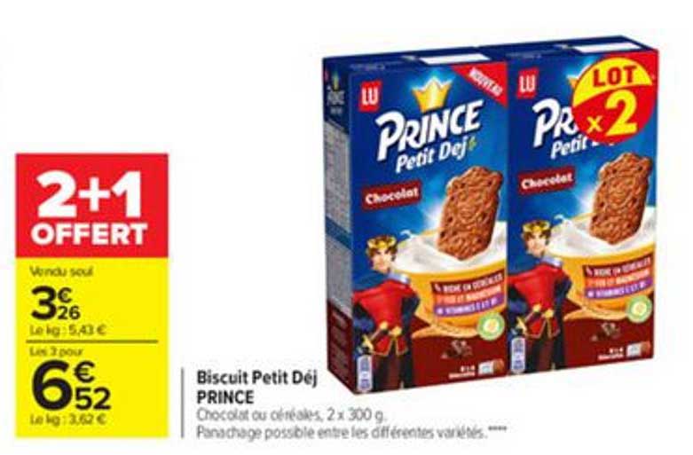 Biscuit Petit Déj Prince 2+1 Offert