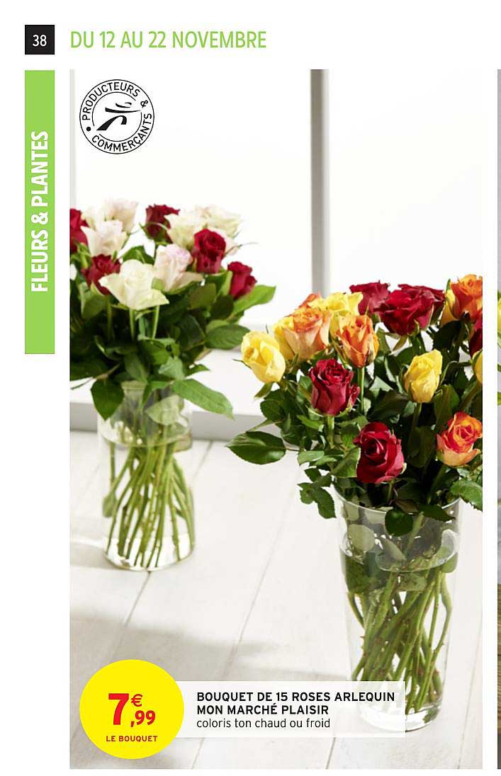 bouquet de 15 roses arlequin mon marché plaisir