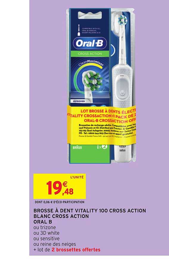 brosse à dent vitality 100 cross action blanc cross action oral b