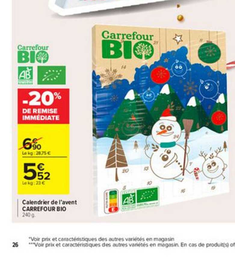 calendrier de l'avent carrefour bio -20% de remise immédiate