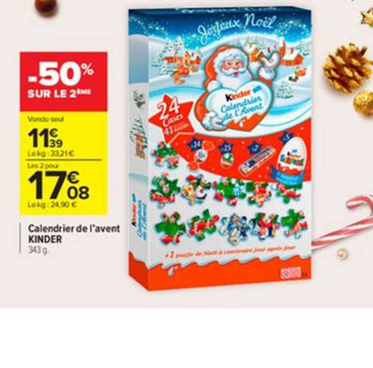 calendrier de l'avent kinder -50% sur le 2ème