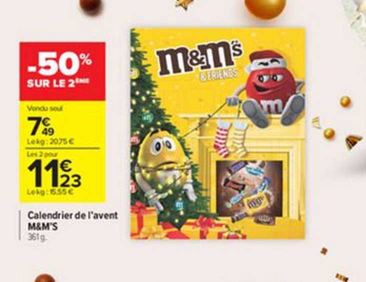 calendrier de l'avent m&m's -50% sur le 2ème