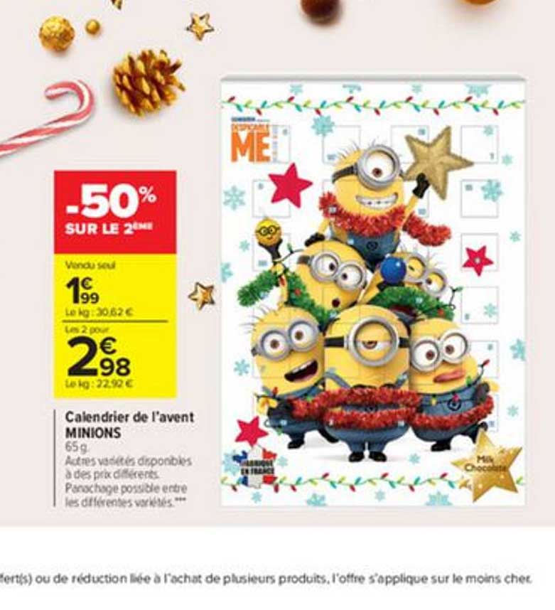 calendrier de l'avent minions -50% sur le 2ème