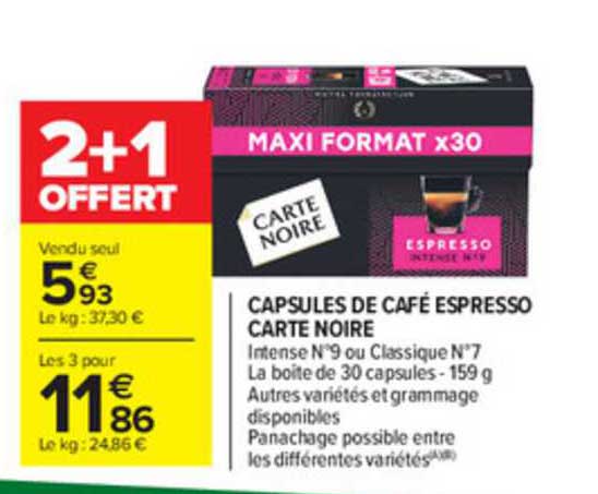 Capsules De Café Espresso Carte Noire 2+1 Offert