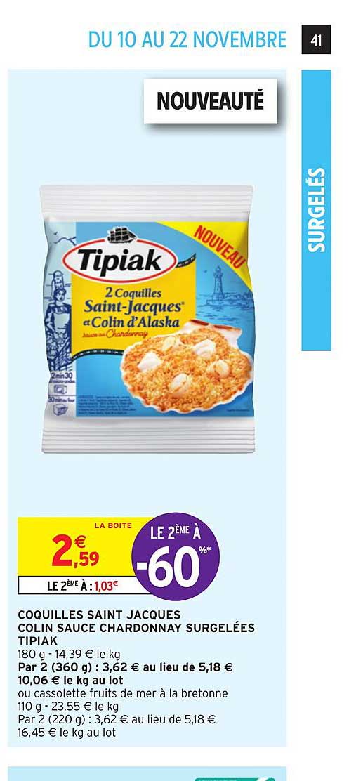 coquilles saint jacques colin sauce chardonnay surgelées tipiak