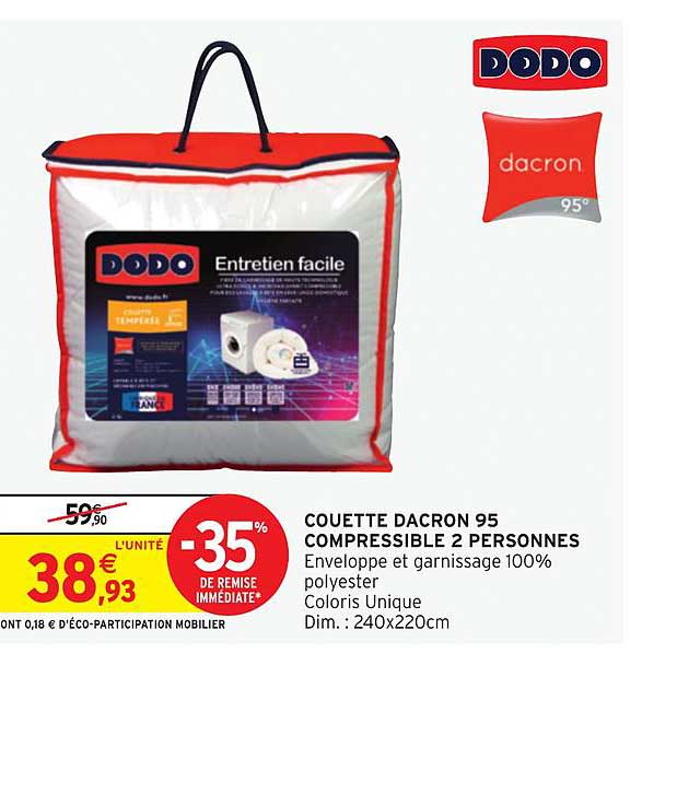Couette Dacron 95 Compressible 2 Personnes -35% De Remise Immédiate