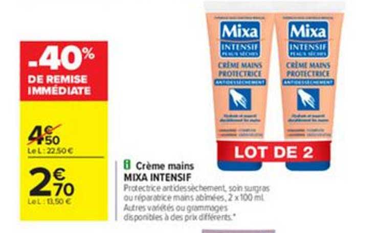 crème mains mixa intensif -40% de remise immédiate