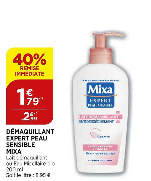 démaquillant expert peau sensible mixa 40% de remise immédiate
