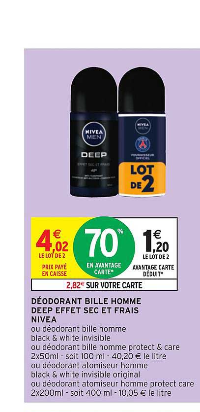 déodorant bille homme deep effet sec et frais nivea