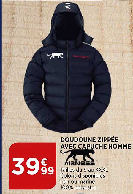 doudoune zippée avec capuche homme airness